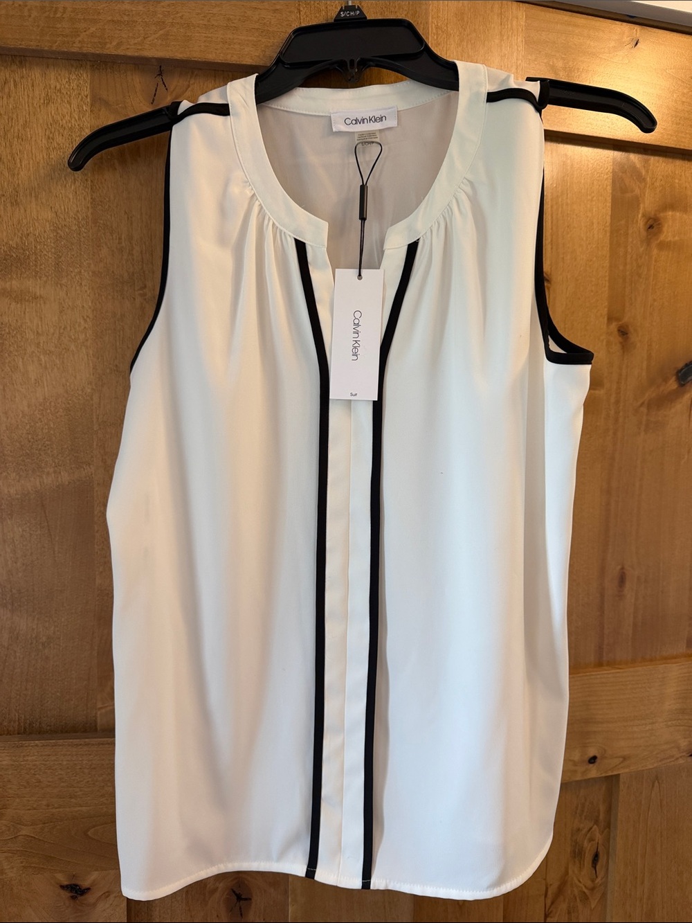 Calvin Klein White Sleeveless Top with Black Piping